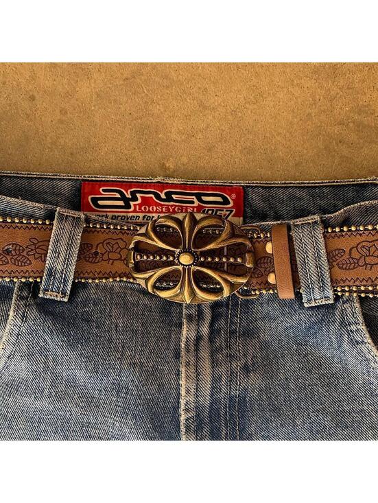 Accessories - Western floral gold beaded boho brown belt. 38.5 inches length. 1.5 inch width.